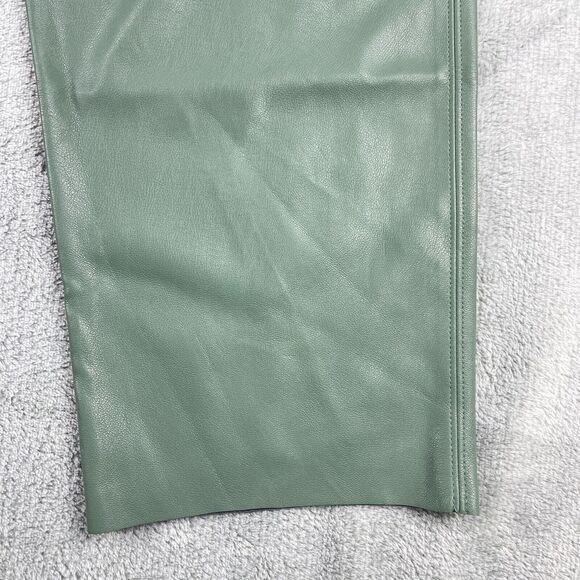 Zara Pants Womens Large Green Faux Leather Elastic Waist Straight Leg - Picture 3 of 15